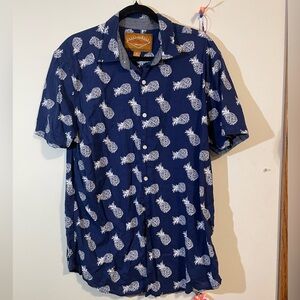 Red Camel Short Sleeve Casual Button-Down‎ Shirts Men XL blue Hawaiian pineapple